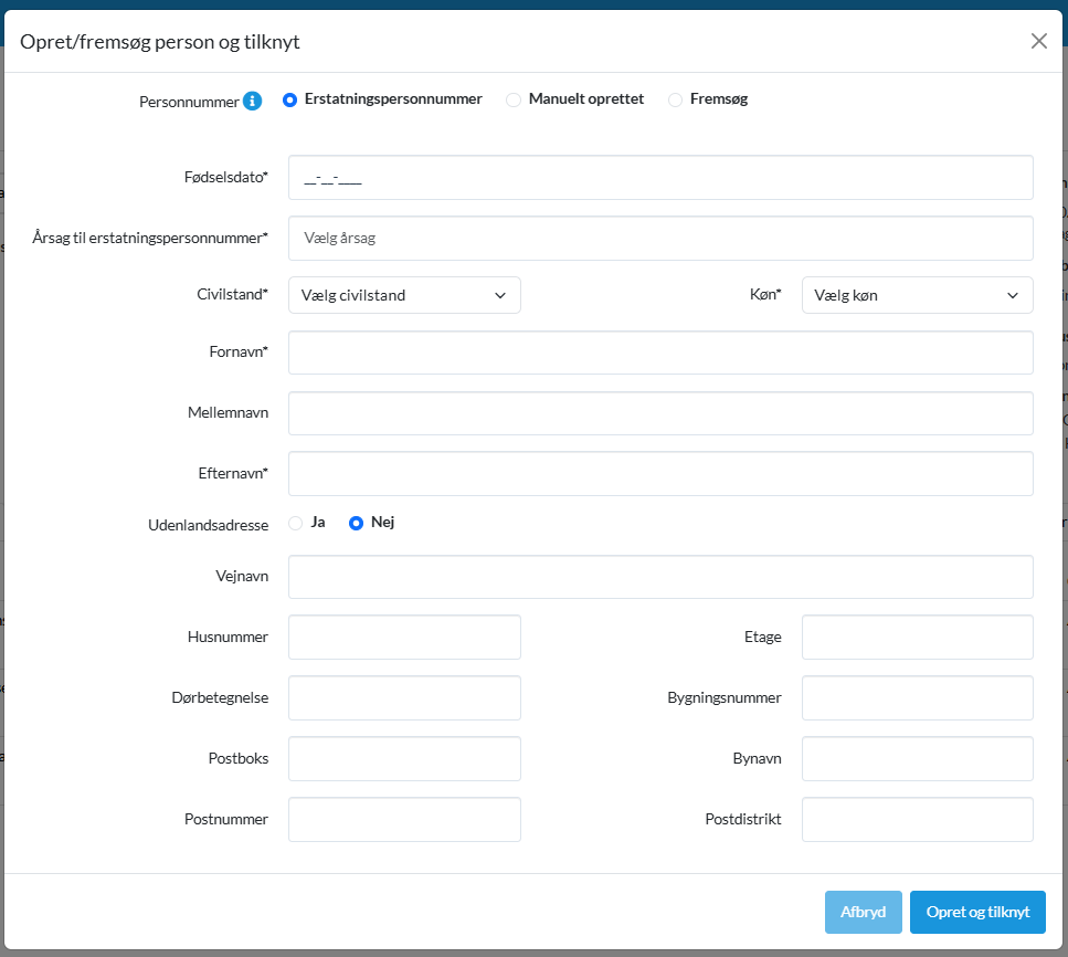 Opret fremsøg person og tilknyt