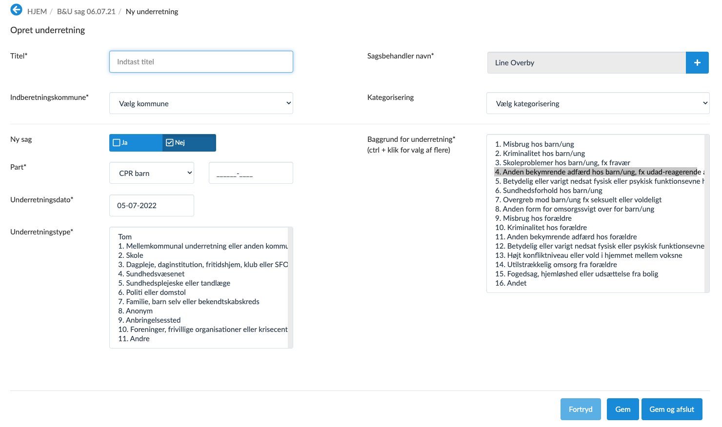 Underretning oprettelse