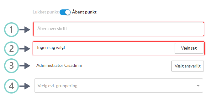 Felter til oprettelse af nyt punkt