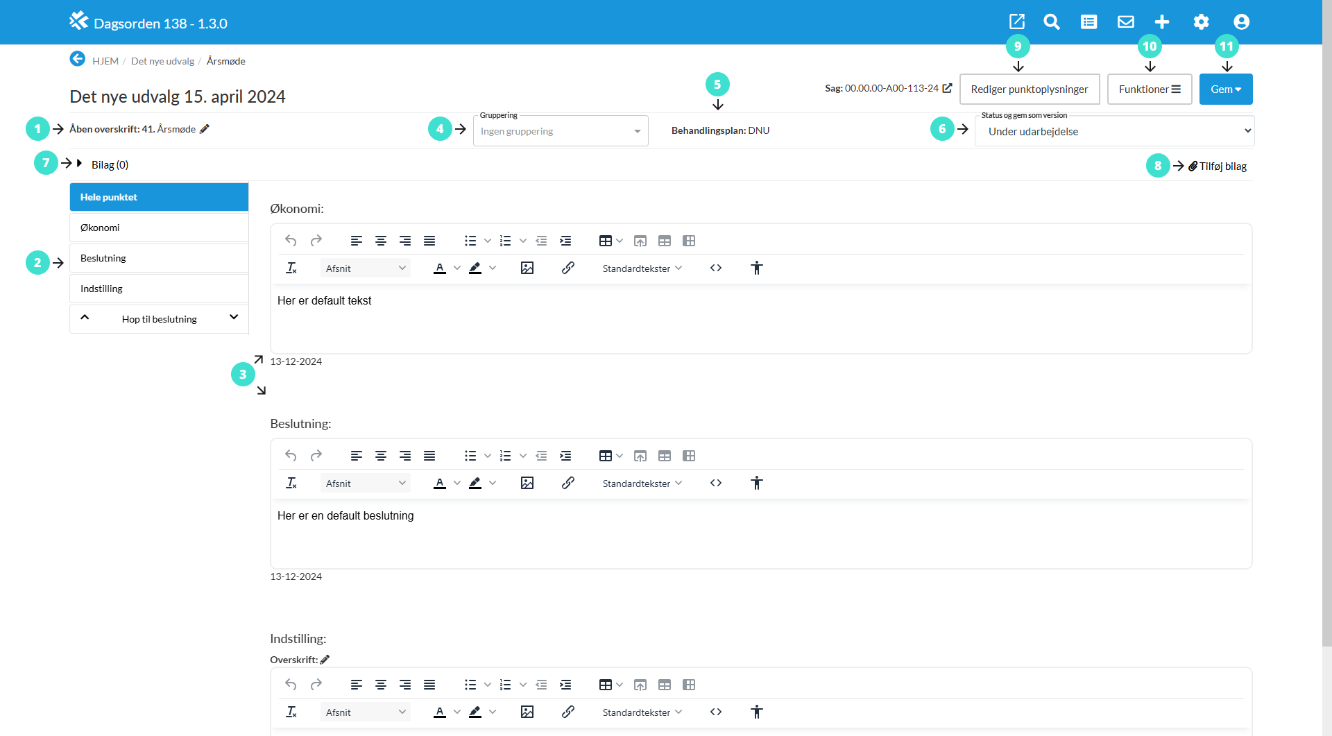 Rediger dagsordenspunkt - Overblik