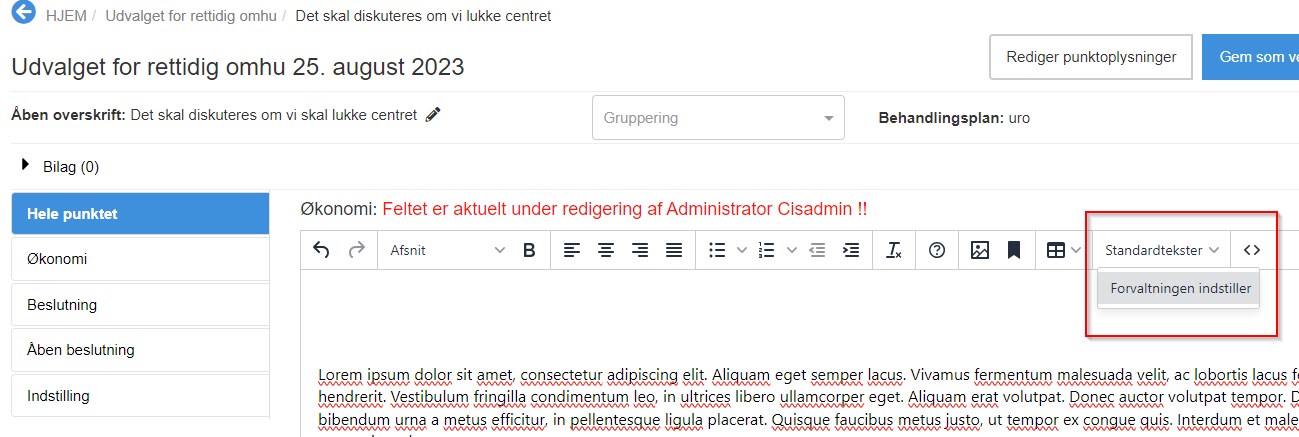 Indsættelse af standardtekst